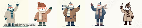 vector grandfather waving hand in thick winter clothes