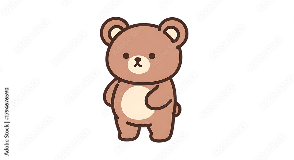 Fototapeta premium KAWAII PASTEL STICKER of a cute brown bear standing alone on a white background with a sweet expression.
