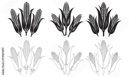 Grape vine leaves and fruit clusters vector collection, elegant vintage design elements set
