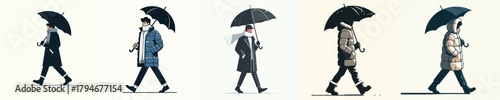 vector of a man walking with an umbrella in winter
