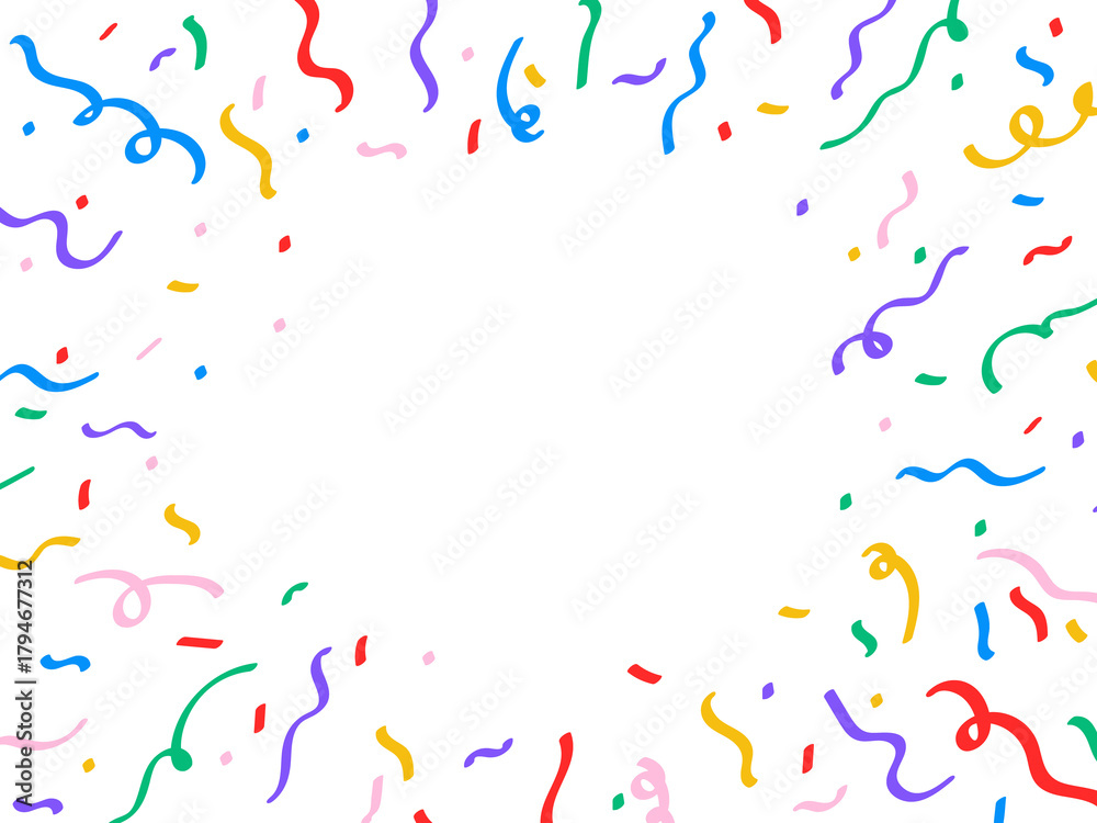 Fototapeta premium Bright multicolored confetti frame, celebration and event decor with a copy space on a center. Illustration on a transparent background