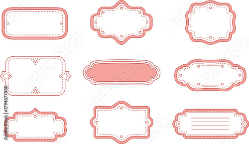 Pink decorative label, ornate border template, dotted frame design, scrapbooking artwork, packaging tag style, invitation card motif, modern decorative badge