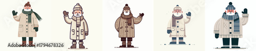 vector grandfather waving hand in thick winter clothes