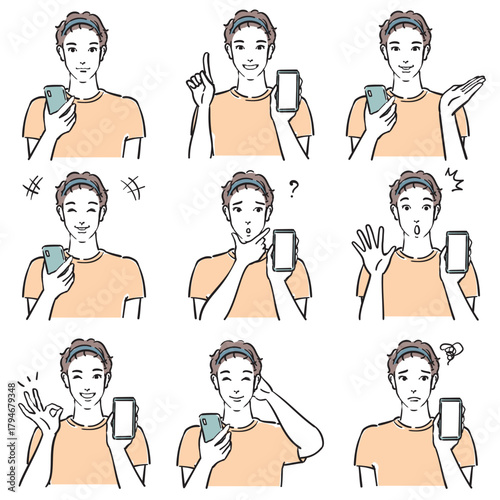 美容男子の表情いろいろ　スマホ