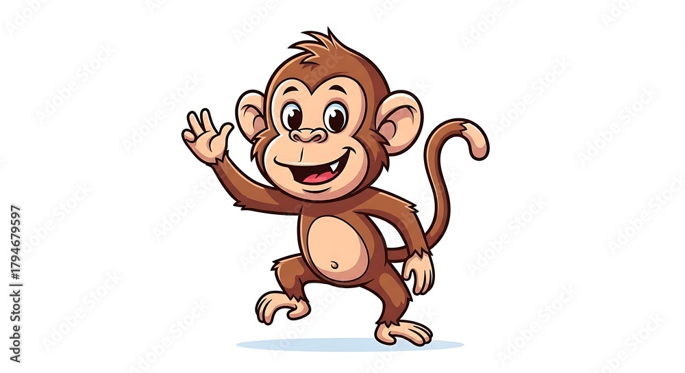 Obraz premium Cute Monkey Cartoon Character Waving Hand Playful Animal