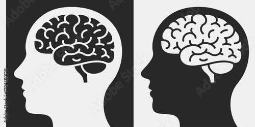 Graphic representation of dual human brains symbolizing thought and contrast