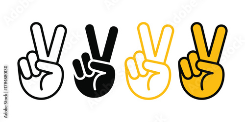 Peace Sign Hand Gestures in Black and Gold Vector Art