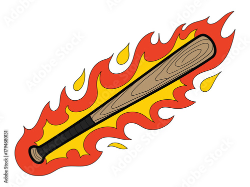 Baseball Bat on Fire Illustration for Sports and Competition Themes