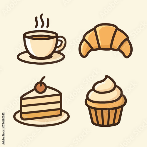 Assorted sweet pastries and a steaming cup of coffee, perfect for a morning breakfast or afternoon tea break