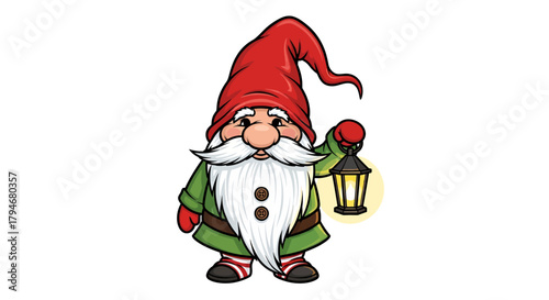 Charming garden gnome with lantern bringing festive cheer and whimsical delight for holiday decor, adding a touch of magic to your seasonal projects