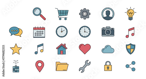 Collection of Essential Vector Icons for Modern User Interface Design