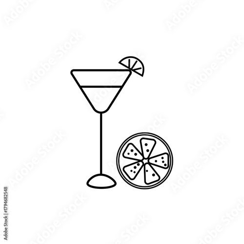 Vector icon of a drink and lemon in black and white. Only healthy food and drinks. Can be used in mobile apps, websites, and advertising.