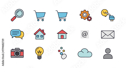 Collection of Various Flat Icons Representing Business, Technology, and Lifestyle Concepts