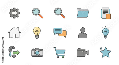 A comprehensive collection of modern flat line icons for web design, business presentations, and user interface elements