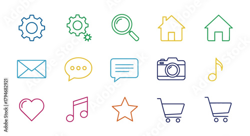 Vibrant Icon Set for Web Design and Mobile Applications with Heart and Shopping Cart