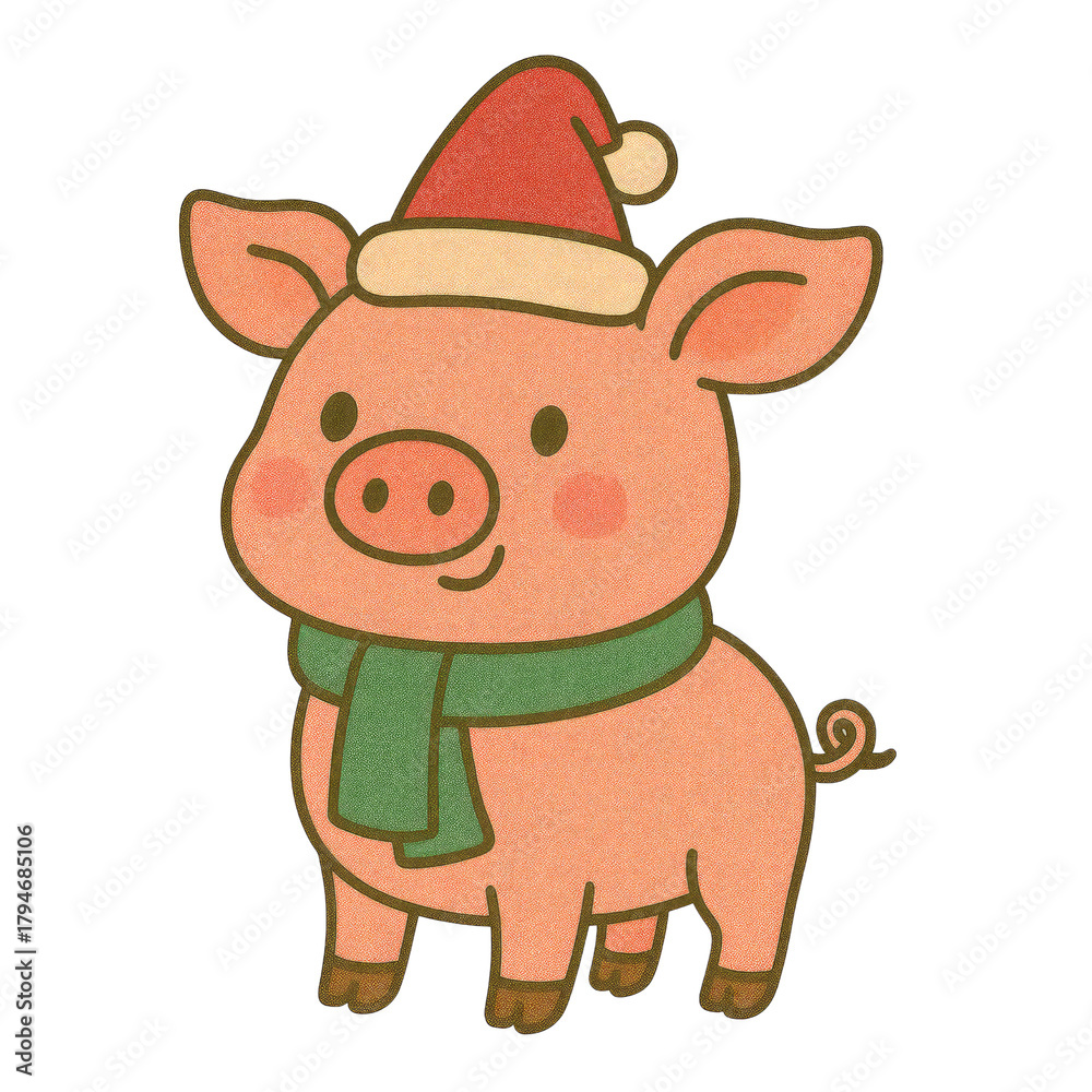 Fototapeta premium Cute watercolor Christmas farm elements featuring hand-painted farm animals, barns, trees, wreaths, and festive decorations. Soft pastel tones on a clean white background—perfect for holiday clipart.