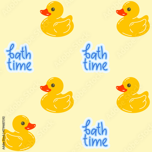Seamless pattern ws yellow duck toy. Bath time