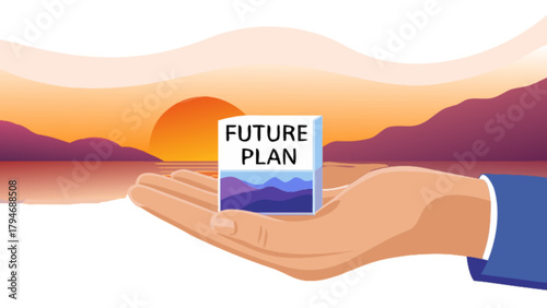 Future plan strategy and vision for business success and personal growth with sunset background concept art
