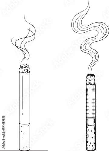 Smoking Cigarettes Illustration with Swirling Smoke Design on White