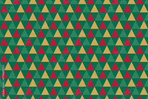 三角形のジオメトリックパターン　クリスマスカラーのシームレスなトライアングルパターン背景素材　ベクターイラスト
