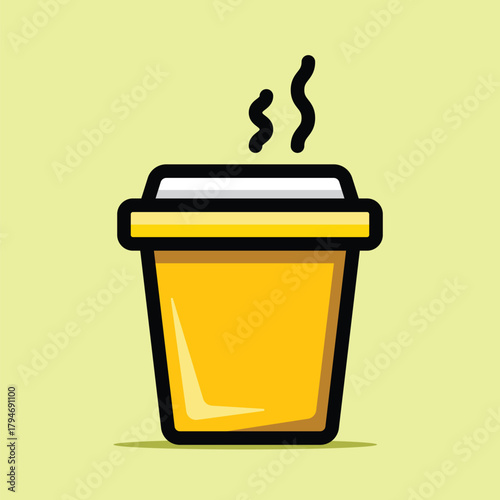 hot coffee with a yellow cup