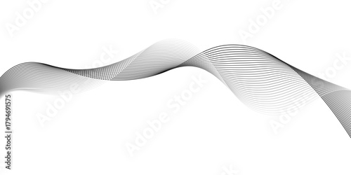 Gray and white abstract background with flowing particles, data science frequency gradient lines on transparent background, vector Illustration of the gray pattern of lines,