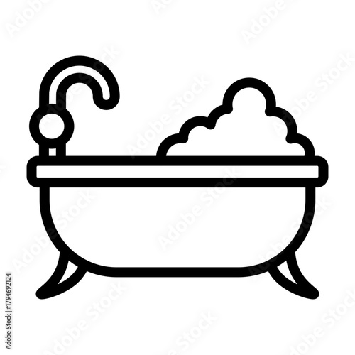 Bath Tub Vector Line Icon Design