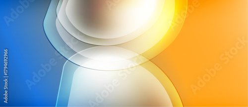 Abstract design features layered shapes, blue, yellow hues. Smooth gradients create dynamic visual effect. Modern, clean aesthetic.