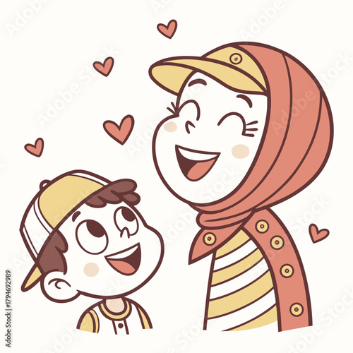 Mother and son smiling with hearts family love