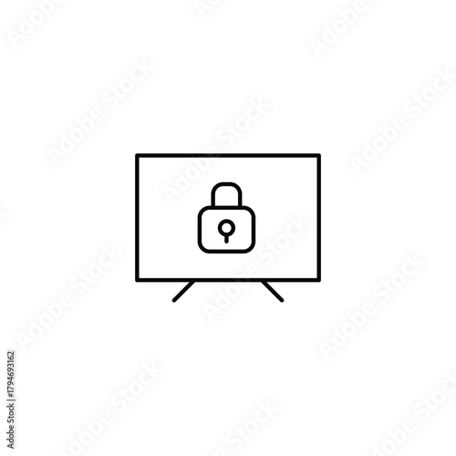 TV set and lock. Parental control, secure device access. Pixel perfect, editable stroke vector icon