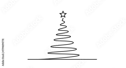 Simple abstract Christmas tree drawing with a star on top and a single line base.