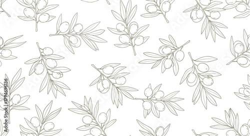 A delicate pattern of small leafy branches with scattered dots on a white background.