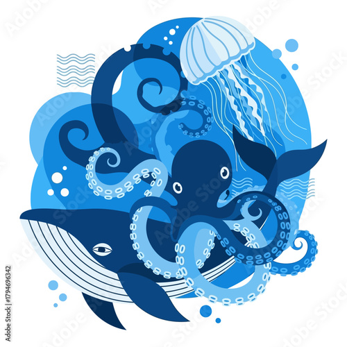 Vibrant vector illustration showcasing a group of iconic mythical creatures including a majestic phoenix, powerful dragon, noble griffin, and graceful unicorn