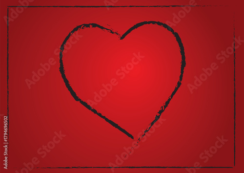 Serce walentynkowe na czerwonym tle z czarnym obrysem