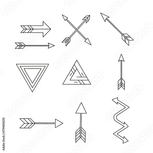 Collection of Geometric Arrows and Triangles with Modern Line Art Style