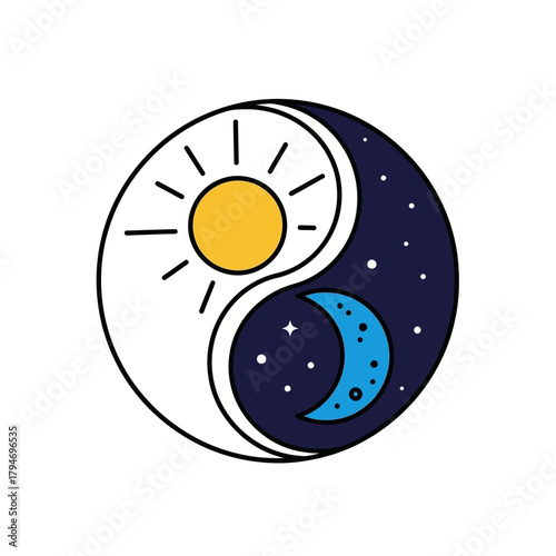Yin and Yang Symbol Harmony and Balance between Day and Night in a Circular Design