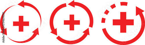 Health recovery icon set. Medical plus sign with refresh symbol. medical care, health services, or a refresh cycle, isolated on transparent  background

