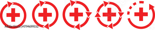 Health recovery icon set. Medical plus sign with refresh symbol. medical care, health services, or a refresh cycle, isolated on transparent  background

