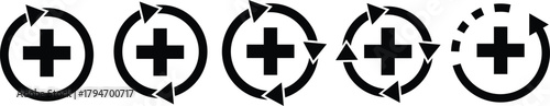 Health recovery icon set. Medical plus sign with refresh symbol. medical care, health services, or a refresh cycle, isolated on transparent  background

