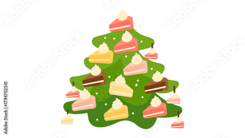 Sweet Festive Delights: A whimsical Christmas tree, adorned with colorful cake slices, captures the spirit of the season. A fun and delectable take on holiday decor.