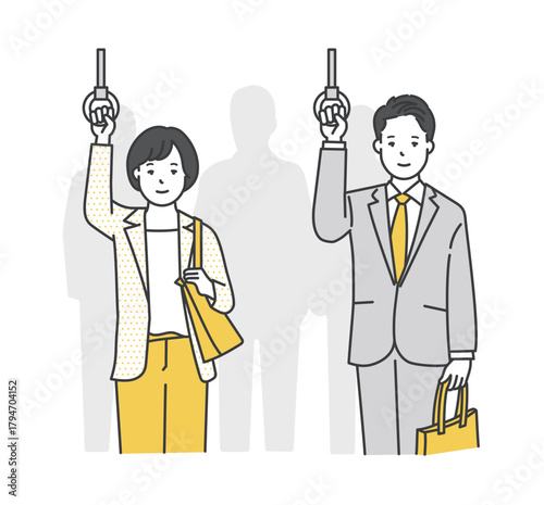 つり革につかまるビジネスパーソンのイラスト素材