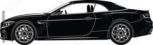 Black convertible sports car side view line art white, car, sports car, convertible, black, white, outline, silhouette, vehicle, automobile, luxury, modern, sleek, design, transportation, automotive, 