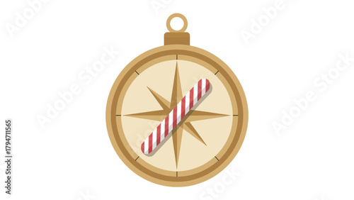 Holiday Compass: a whimsical holiday compass guiding towards festive celebrations and joy, featuring a candy cane needle and a traditional design, perfect for holiday greetings.