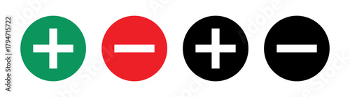 Plus minus circle icon set vector illustration on transparent background
