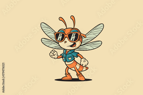 Cool Cartoon Bee Character Wearing Sunglasses and a Vest.