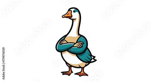 Cartoon goose with crossed arms isolated on white background vector
