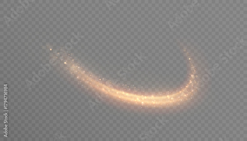 Golden magic comet light effect with lots of sparkling bokke and shimmering light effects. Magic golden wind for web design and fairytale decoration. vector	
