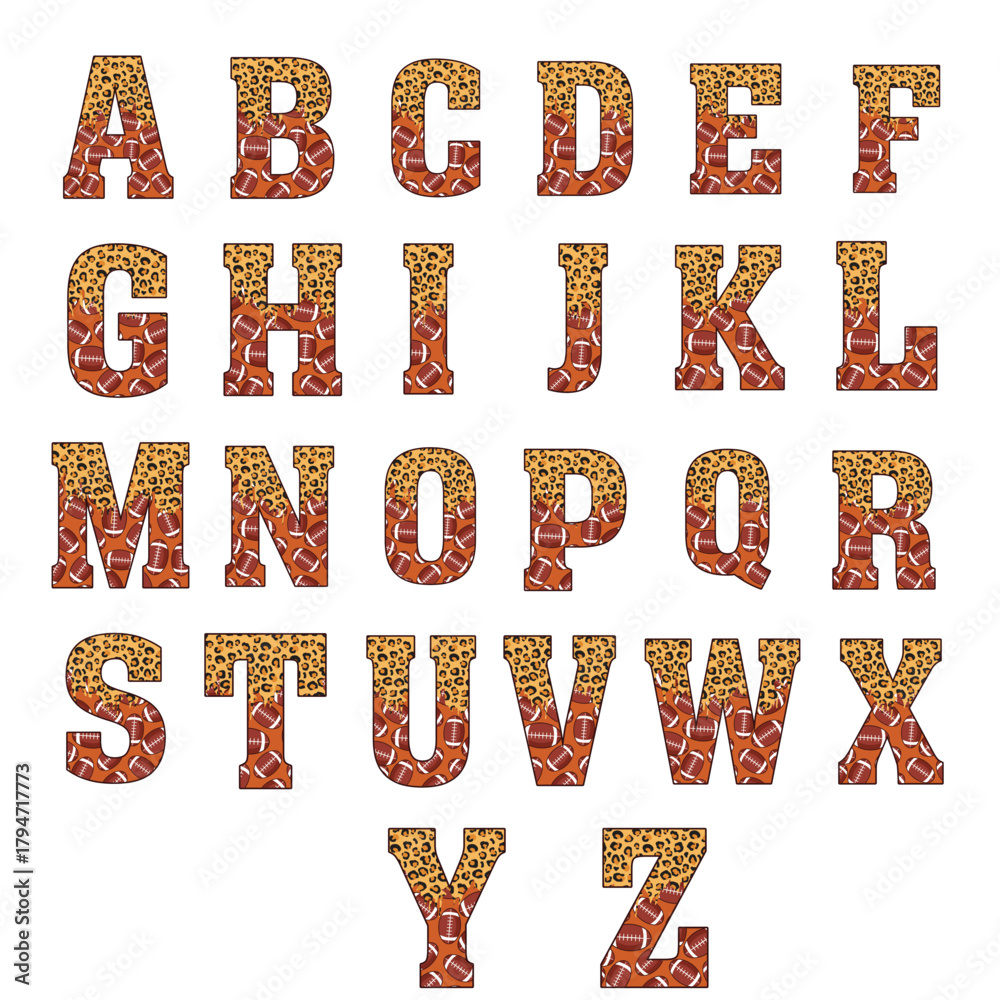 Naklejka premium Letter with leopard and american football