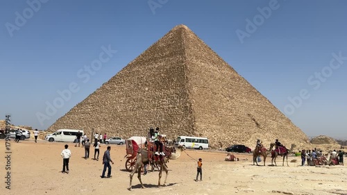 Ancient Pyramids of Giza Under Bright Sunny Egyptian Sky