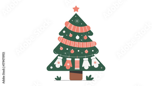 Festive Season Celebrations: A charming illustration of a decorated Christmas tree with ornaments, capturing the spirit of joy and the holiday season.